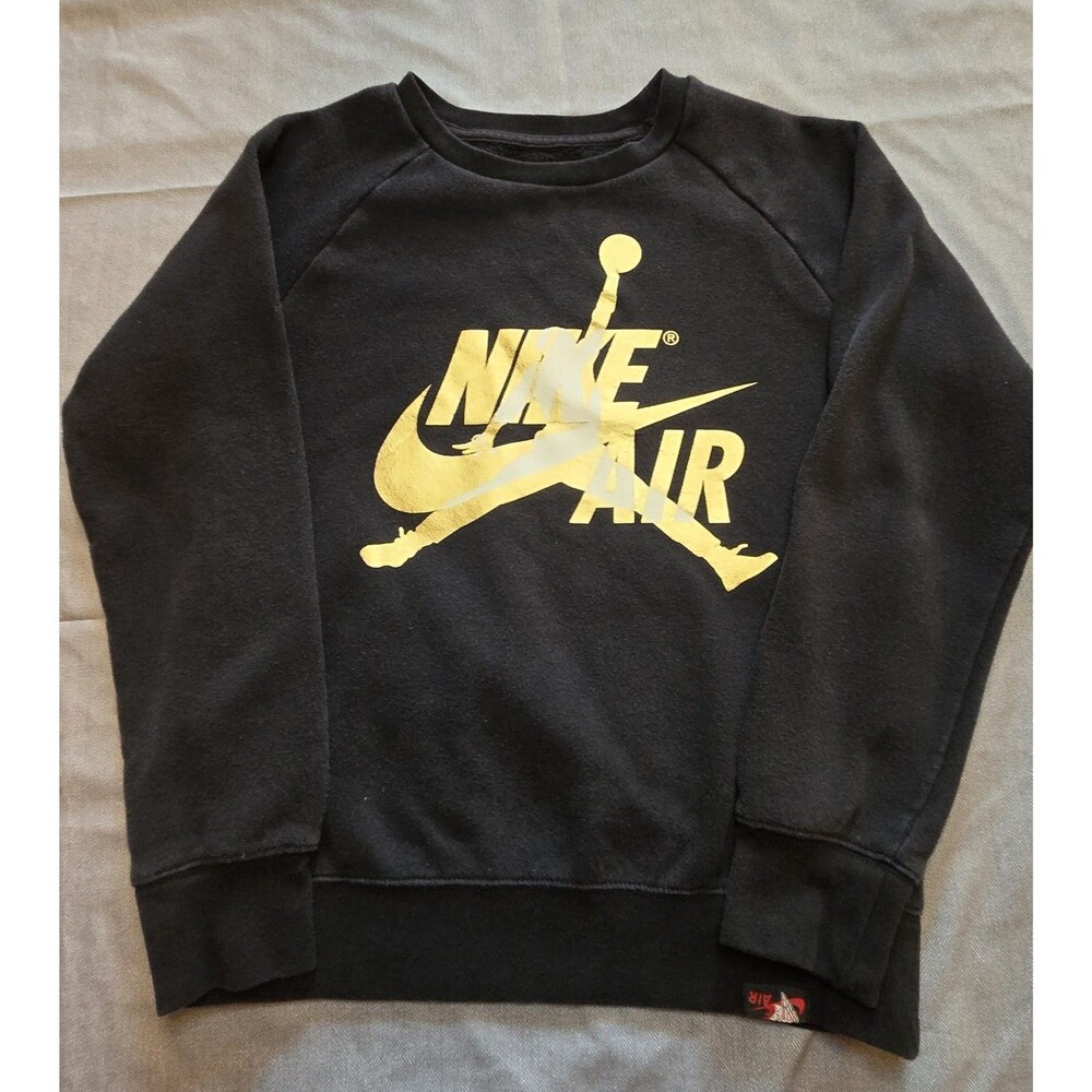 Youth Air Jordan Black Crewneck Sweatshirt Gold/White Logo Size M